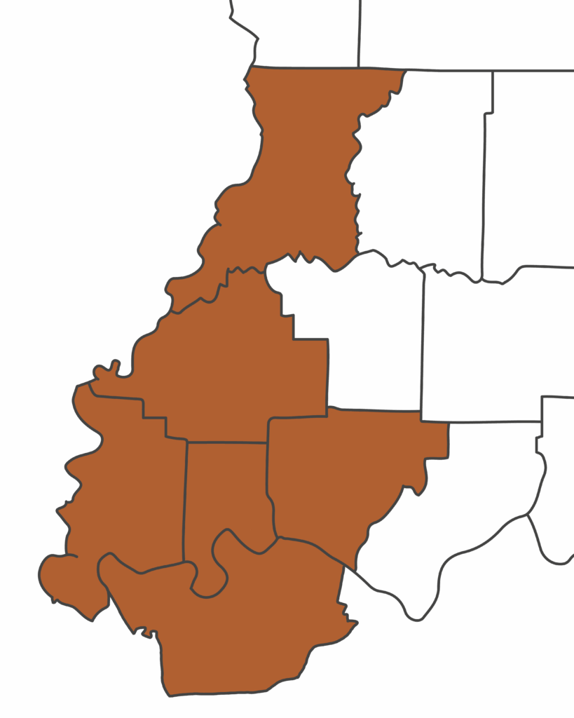 Map showing the highlighted service area coverage for the company.